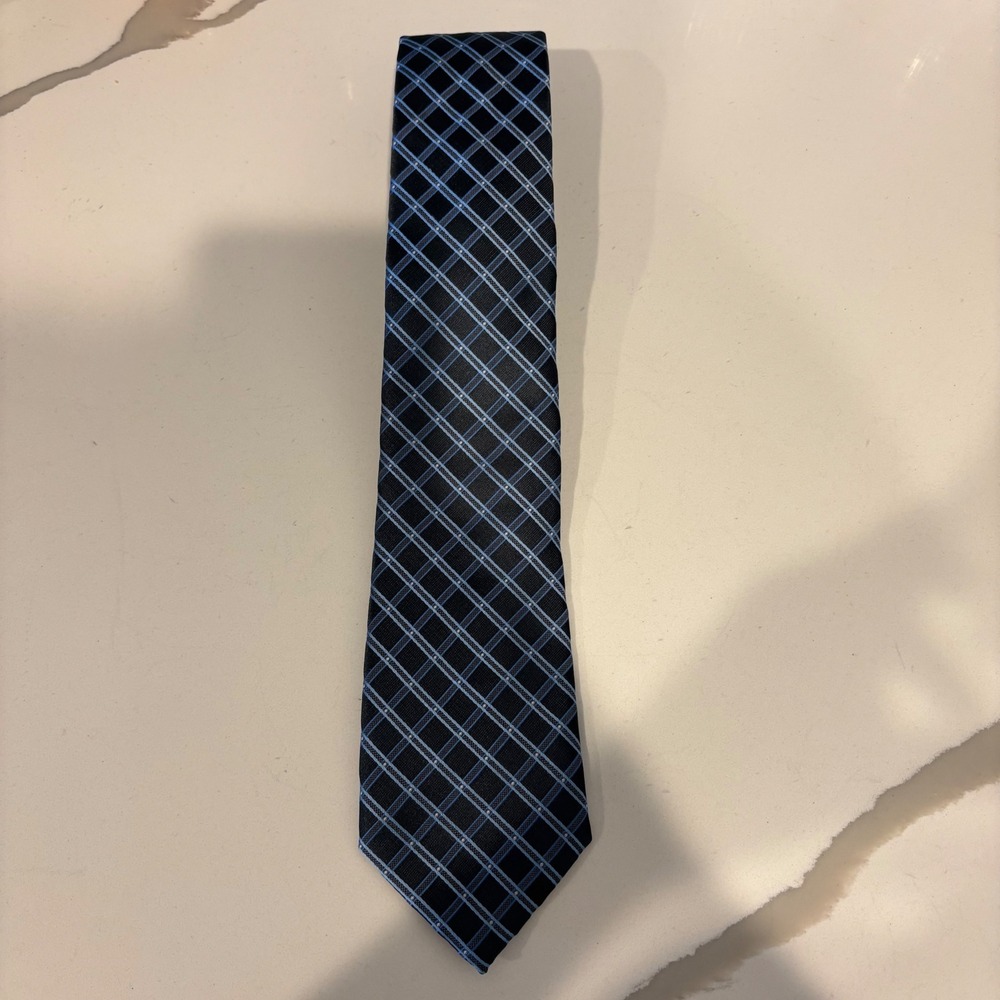 Croft‎ & Barrow Mens Blue Black Plaid Polyester Necktie Classic Formal Dress Tie